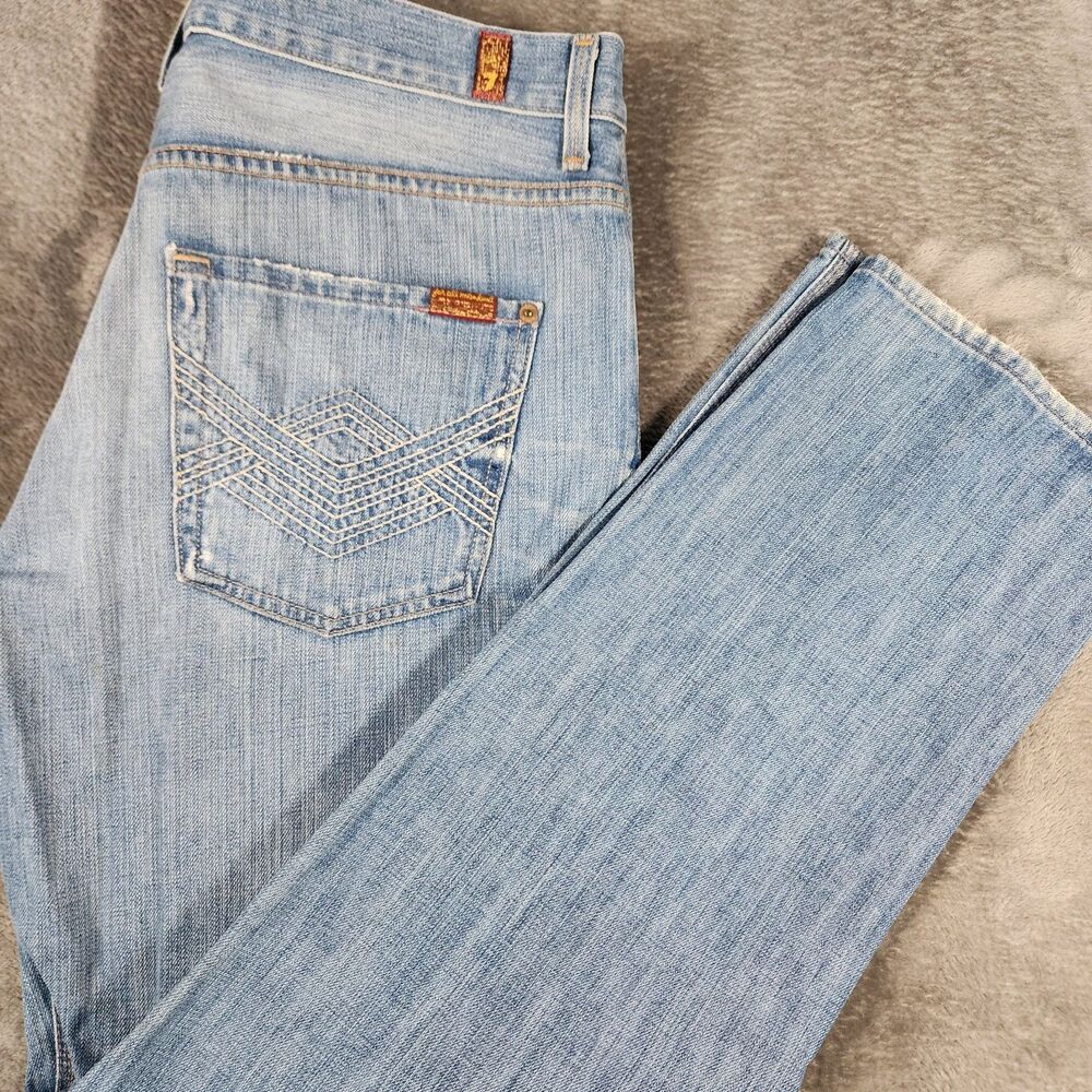 7 For All Mankind Women's 36 Blue Fond Slouchy Button Fly Jeans USA Distressed